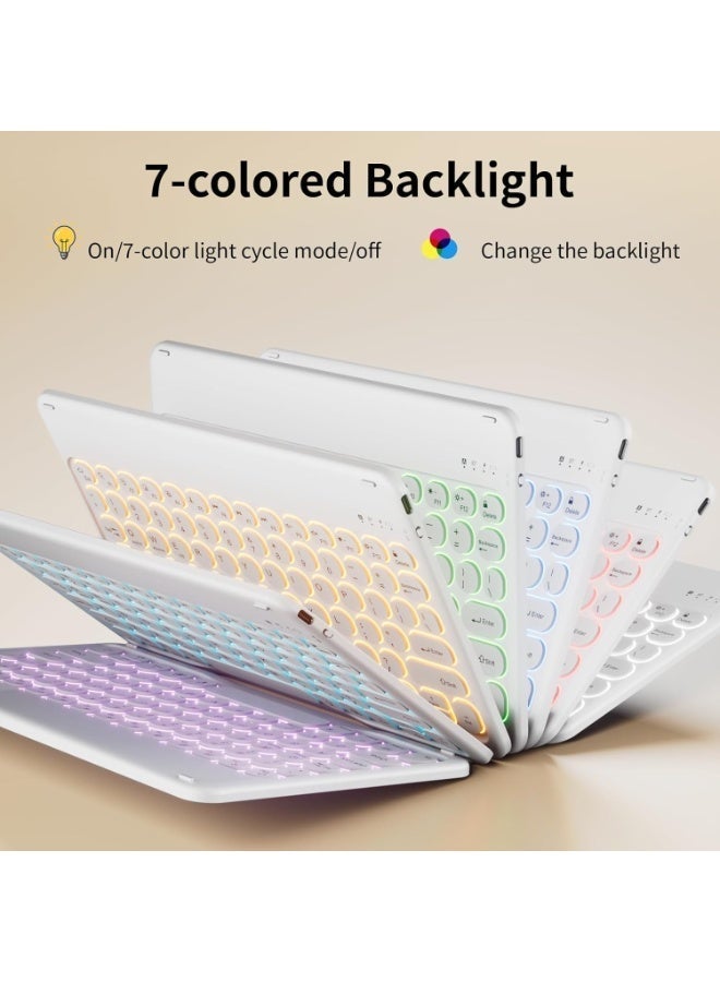 غطاء كيبورد للآيباد من الجيل العاشر/الحادي عشر (موديل A16 2025) - لوحة مفاتيح قابلة للفصل بإضاءة خلفية متعددة الألوان، حامل، مكان للقلم، تشغيل/إيقاف تلقائي، يشمل فأرة بلوتوث، حامي شاشة، قلم رقمي وغطاء لوحة المفاتيح، باللون الوردي - Image 3